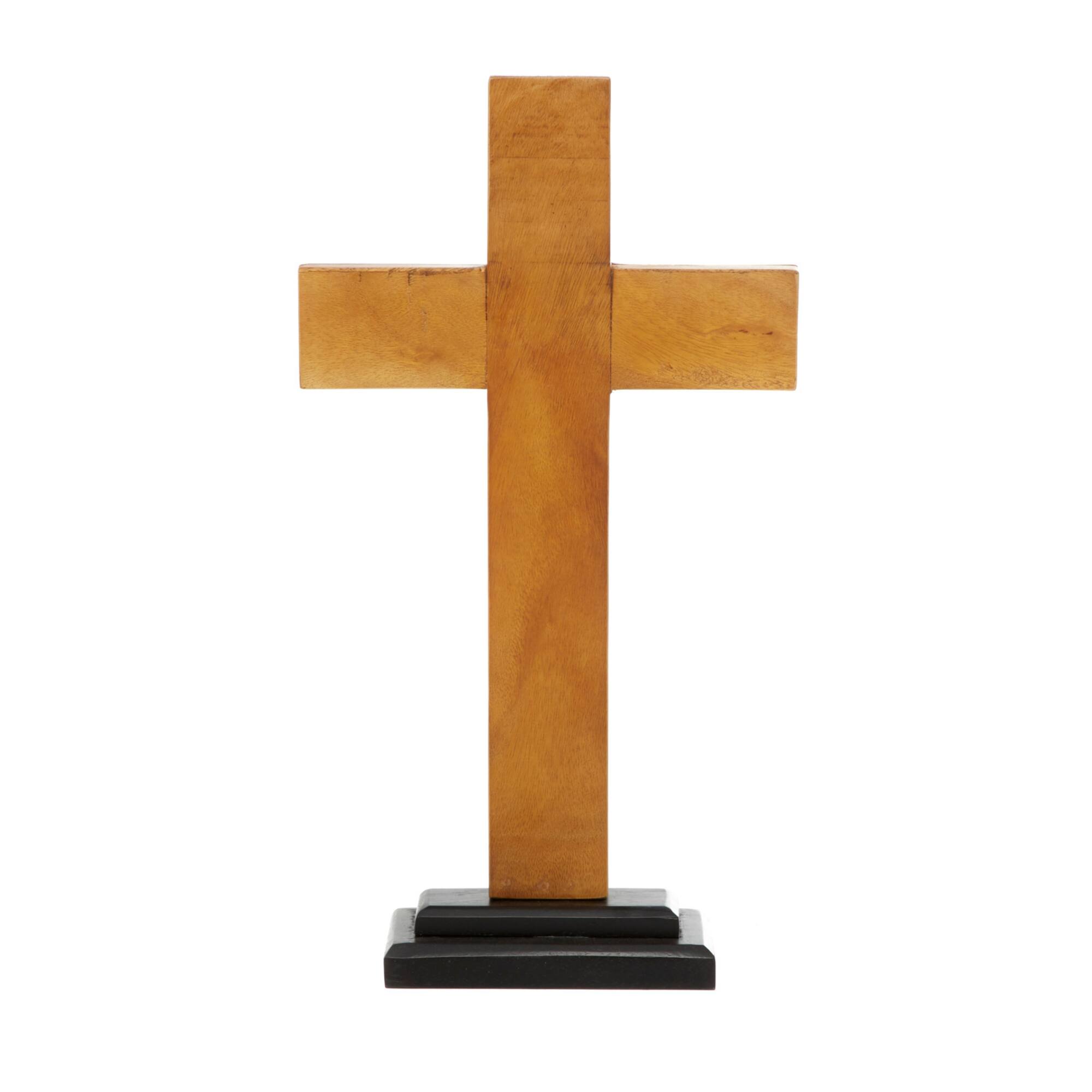 18" Brown Wood Modern Cross Sculpture